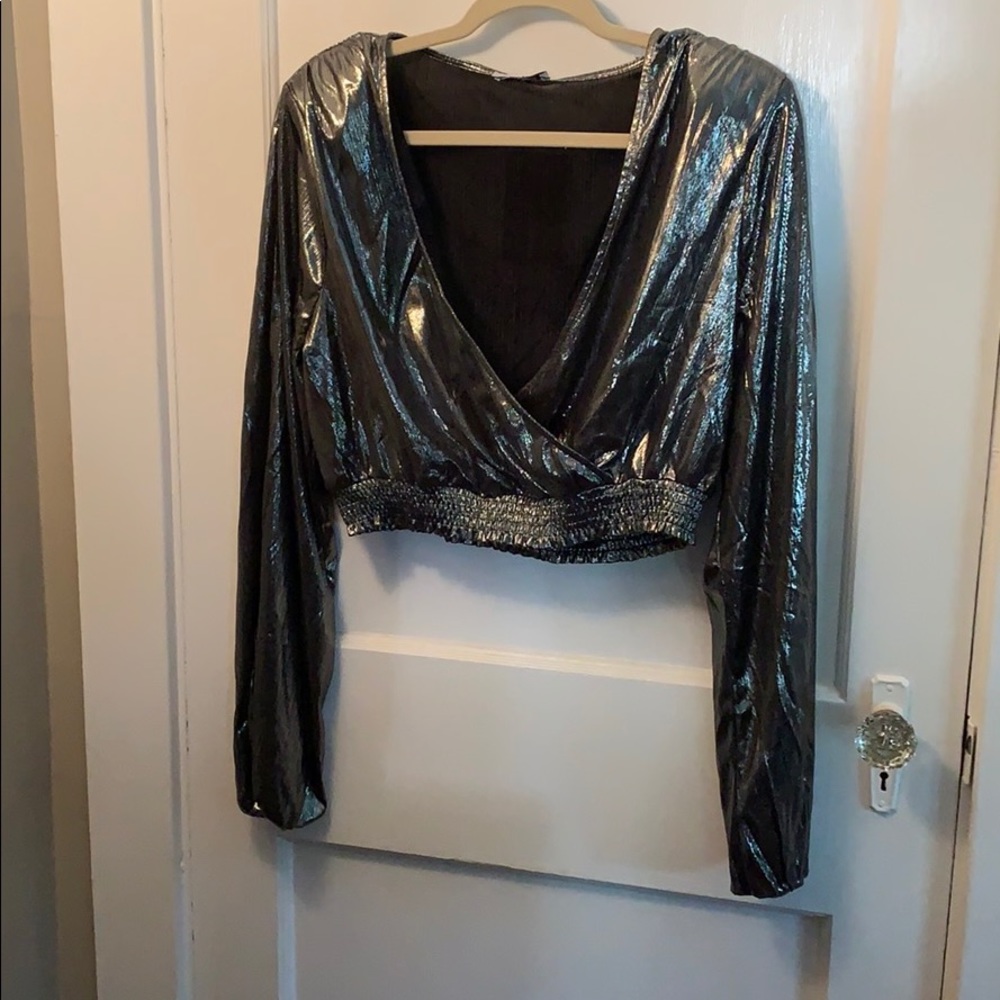 Metallic Dark Silver Crop Top